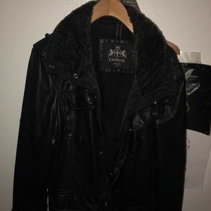Express leather jacket with faux fur